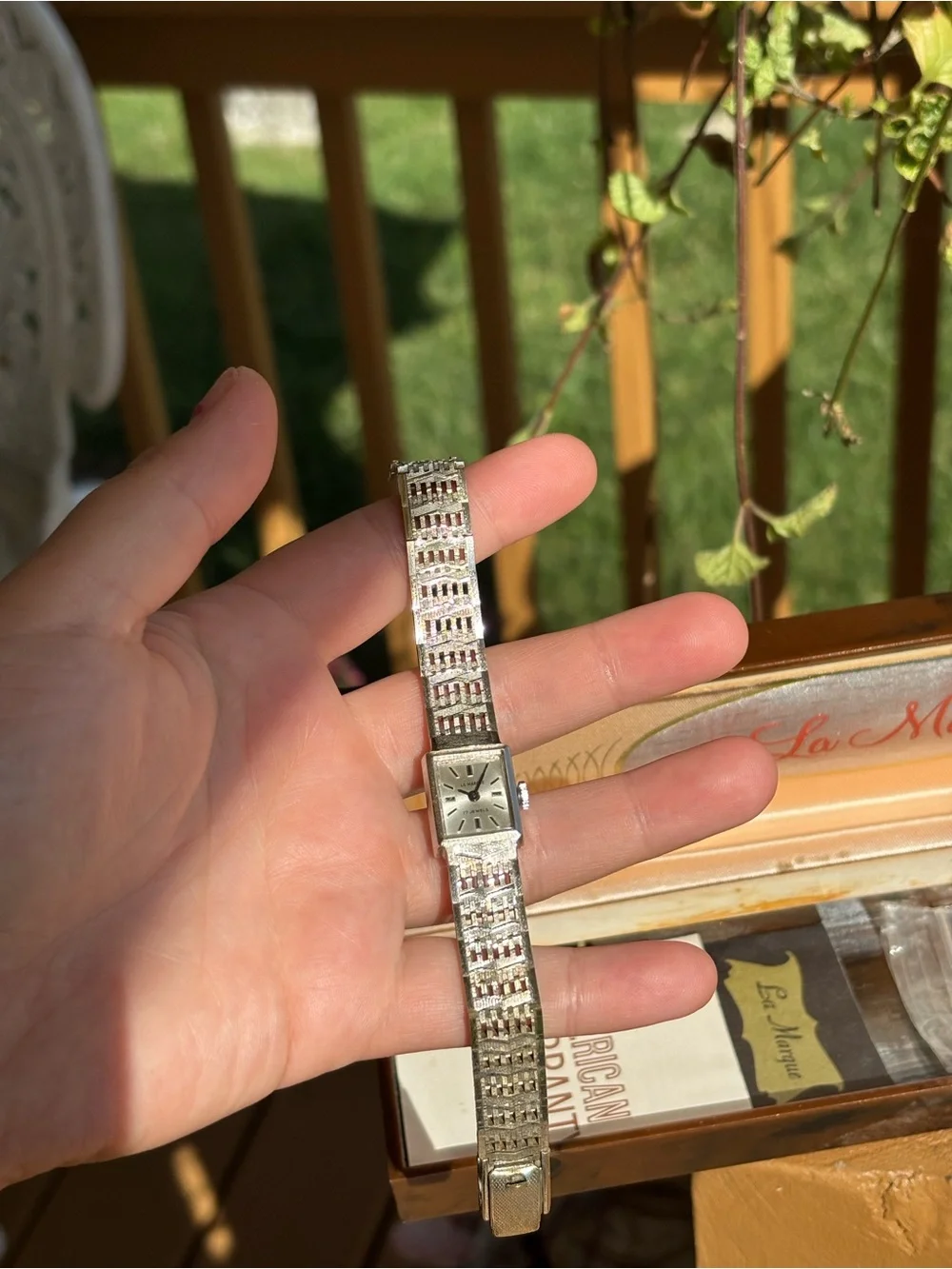 Silver tone vintage mechanical Ladies Rectangular Bracelet Watch